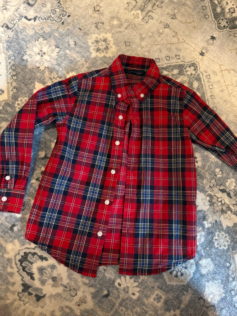 Janie and Jack Red and Navy Plaid Button-Up Shirt